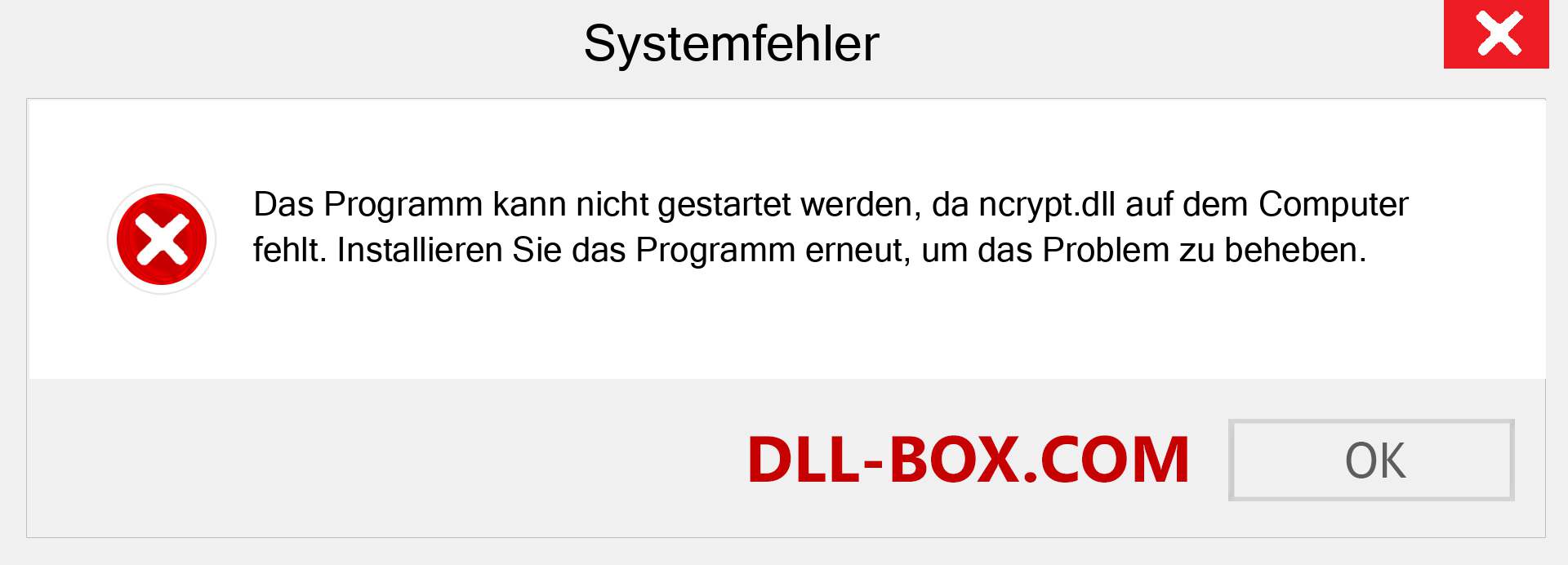 ncrypt.dll-Datei fehlt?. Download für Windows 7, 8, 10 - Fix ncrypt dll Missing Error unter Windows, Fotos, Bildern